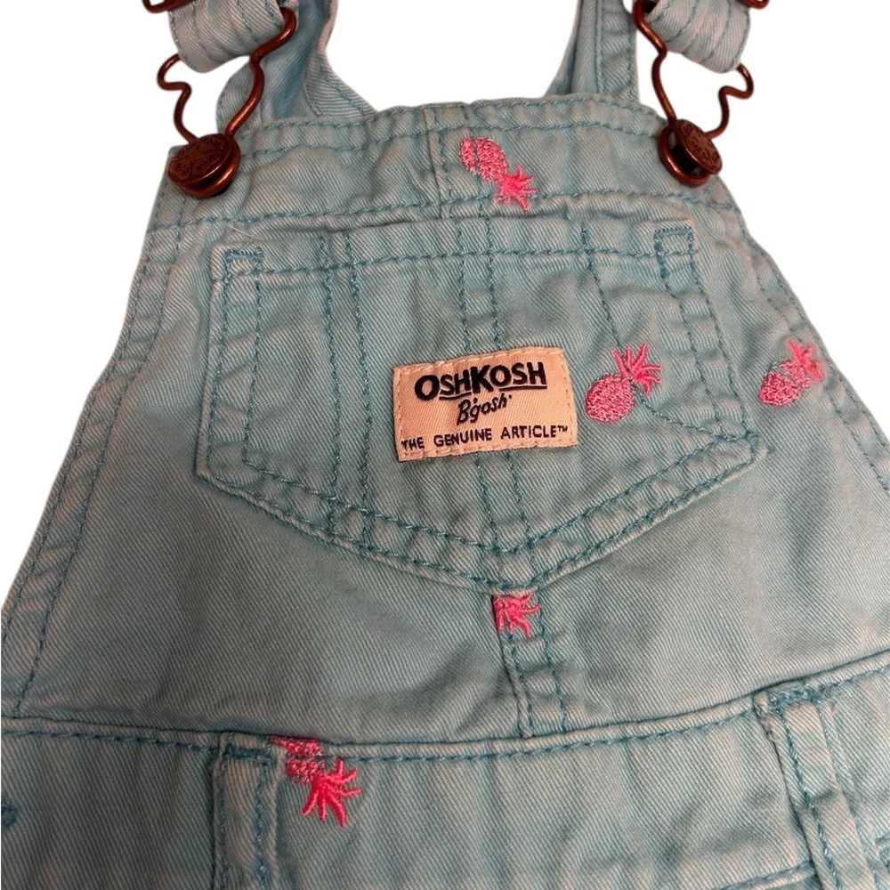 OshKosh B'gosh Kids Blue Overalls with Pink pineapples, size 12 months